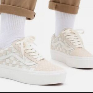 Vans Old Skool Platform Sneakers Womens Size 8 Men’s 6.5 Beige Checkerboard